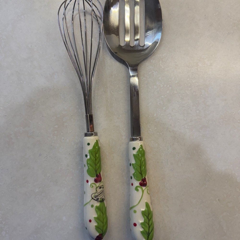 Ceramic Hand Painted Holiday Kitchen Utensil Set
